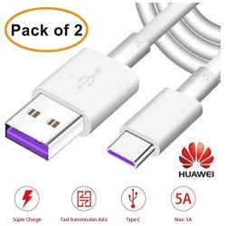 2-Pack Genuine Huawei 5A USB 3.1 Type C Superfast Charging Data Cable for Huawei Smartphone - White(Bulk Packed, No Retail Packaging)