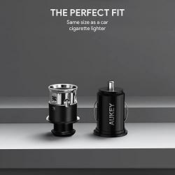 AUKEY USB Car Charger, Flush Fit Ultra Compact Dual Port 24W/4.8A Output (2-Pack) for iPhone iPad Samsung & Others - Black