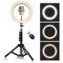 10-inch Ring Light with Tripod Stand Adjustable [15-47 inches],Dimmable Camera Lights with Cell Phone Holder for YouTube Makeup Video,3 Color Setting 3000K-6000K