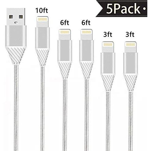 SHARLLEN iPhone Lightning Cable iPhone Charger Cable Nylon Braided iPhone Cord USB Long iPhone Sync & Charging Line 3/6/10FT 5Pack Compatible iPhone XS/Max/XR/X/8/8P/7/7P/6/6S/iPad/iPod/IOS (White)