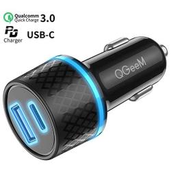 USB C PD Car Charger,QGeeM 36W 2 Port Fast Car Charger with Power Delivery & Quick Charge 3.0 Compatible with iPad Pro 2020,iPhone,MacBook and More,Car Charger Adapter