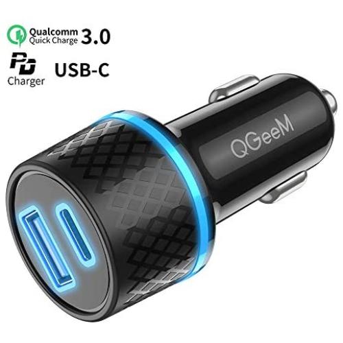 USB C PD Car Charger,QGeeM 36W 2 Port Fast Car Charger with Power Delivery & Quick Charge 3.0 Compatible with iPad Pro 2020,iPhone,MacBook and More,Car Charger Adapter