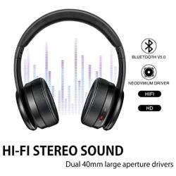Picun P26 Bluetooth Headphones Over Ear Headset 40H Playtime Hi-Fi Stereo Wireless Headphones with Deep Bass Foldable Wired/Wireless/TF for Phone/TV Bluetooth 5.0 Wireless Earphones with Mic (Black)