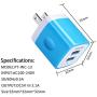 USB Wall Charger, AILKIN 3-Pack 2.1A Dual Port USB Plug Power Adapter Charging Cube Replacement for iPhone X 8/7/6 Plus SE/5S/4S,iPad, iPod, Samsung, Android Phone, and Other Charger Brick Plug-Blue