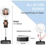 CameCosy Selfie LED Light with Tripod Stand +Foldable Beauty Mirror+Cell Phone Holder, Adjustable Brightness Fill Light for Makeup/Camera Video/YouTube, Compatible with iPhone/Android.-Black