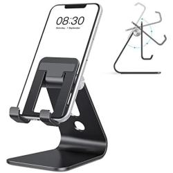 Cell Phone Stand Adjustable, OMOTON Aluminum Desktop Phone Holder Cradle Dock Compatible with All Smartphone iPhone 11 Pro Max Xs Xr X 8 7 6 6s Plus 5 5s 5c, Black