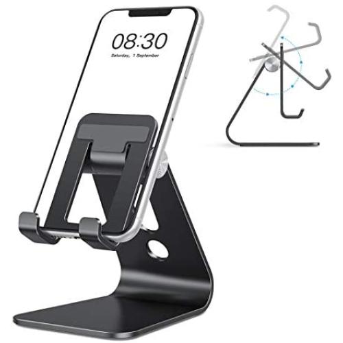 Cell Phone Stand Adjustable, OMOTON Aluminum Desktop Phone Holder Cradle Dock Compatible with All Smartphone iPhone 11 Pro Max Xs Xr X 8 7 6 6s Plus 5 5s 5c, Black