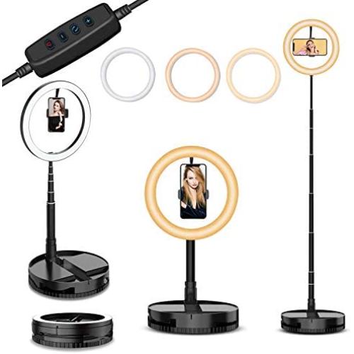 10" Selfie Ring Light with Stand and Phone Holder,Foldable Makeup Light 19.7" - 66” Stretchable Portable Selfie Desk Fill Light for Indoor Outdoor Live Stream/Makeup/YouTube/Vlogging Video