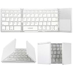 Foldable Keyboard with Touch Pad, IKOS Tri- Folding Portable Keyboard for iPhone iPad Samsung Smartphone Tablet, Wireless BT Keyboard, Designed Compatible for iOS Android Windows System Device (White)