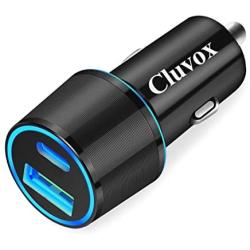 Dual USB Car Charger Adapter, Cluvox 18W Fast Charge Car Charger Compatible for iPhone 11 Pro MAX/XS/XR/8/SE 2020, Google Pixel 4 xl/3a XL, Samsung Galaxy S20/Note 10/Plus Cigarette USB Charger-Black