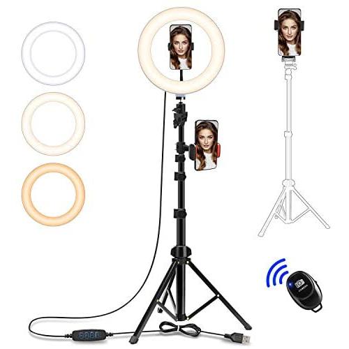 10" Selfie Ring Light with Tripod Stand & 3 Flexible Phone Holders, SUPERDANNY Dimmable Beauty LED Ringlight for Live Stream/Makeup/YouTube/TikTok/Vlog Video/Photography Compatible with iPhone Android