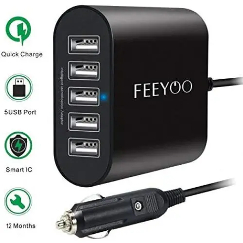 USB Car Charger, FEEYOO 45W 5-Ports Fast USB Car Charger 12V-24V Multiple USB Car Phone Charger with Smart Identification for iPhone 11/Xs/XR/X/8/7/6, iPad Pro/Air/Mini, Kindle Tablet and More, Black USB Car Charger, FEEYOO 45W 5-Ports Fast USB Car Charger 12V-24V Multiple USB Car Phone Charger with Smart Identification for iPhone 11/Xs/XR/X/8/7/6, iPad Pro/Air/Mini, Kindle Tablet and More, Black