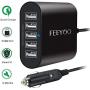 USB Car Charger, FEEYOO 45W 5-Ports Fast USB Car Charger 12V-24V Multiple USB Car Phone Charger with Smart Identification for iPhone 11/Xs/XR/X/8/7/6, iPad Pro/Air/Mini, Kindle Tablet and More, Black