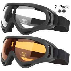 COOLOO Ski Goggles, Snowboard Goggles for Men Women & Youth, Kids, Boys & Girls, Snow Goggle Winter Skiing Sport Goggles with Helmet Anti Fog Protection, Anti-Glare Lenses, Wind Resistance, 2 Pack