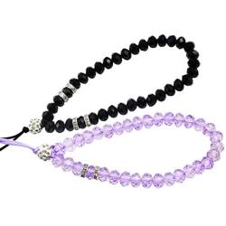 zdyCGTime Cell Phone Lanyard Strap Bling Crystal Beads Hand Wrist Lanyard Strap String for Cell Phone Camera Purse MP3 MP4 iPod PSP Keychain (2 Packs)(17cmBlack&Purple)