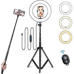 10" Selfie Ring Light with Tripod Stand & Cell Phone Holder for Live Stream/Makeup, Dimmable Led Camera Ring Light for YouTube Video/Photography Compatible with iPhone & Android Phones (Upgraded)