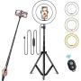 10" Selfie Ring Light with Tripod Stand & Cell Phone Holder for Live Stream/Makeup, Dimmable Led Camera Ring Light for YouTube Video/Photography Compatible with iPhone & Android Phones (Upgraded)