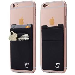 (Two) Stretchy Cell Phone Stick on Wallet Card Holder Phone Pocket for iPhone, Android and All Smartphones. (Black)