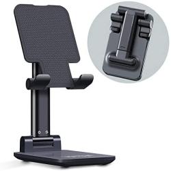 Cell Phone Stand, Adjustable Cell Phone Stand Fully Foldable Stand for Cell Phone Desktop Phone Holder, Compatible with iPhone 11 Pro Xs Max Xr X 8, iPad Mini Kindle, Tablet (Black)
