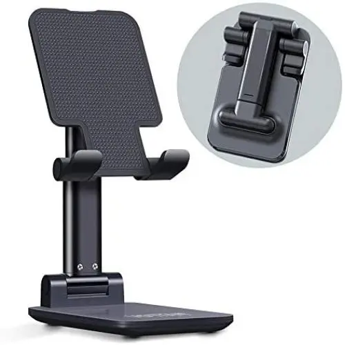 Cell Phone Stand, Adjustable Cell Phone Stand Fully Foldable Stand for Cell Phone Desktop Phone Holder, Compatible with iPhone 11 Pro Xs Max Xr X 8, iPad Mini Kindle, Tablet (Black)