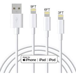 MFi Certified iPhone Charger Cable - Marchpower Lightning Cable 3Pack 3FT 6FT 9FT Extra Long iPhone Cord Fast Charging Cable for iPhone Xs Max XS XR X 8 7 6S 6 Plus SE 5S 5C 5 iPad iPod - White