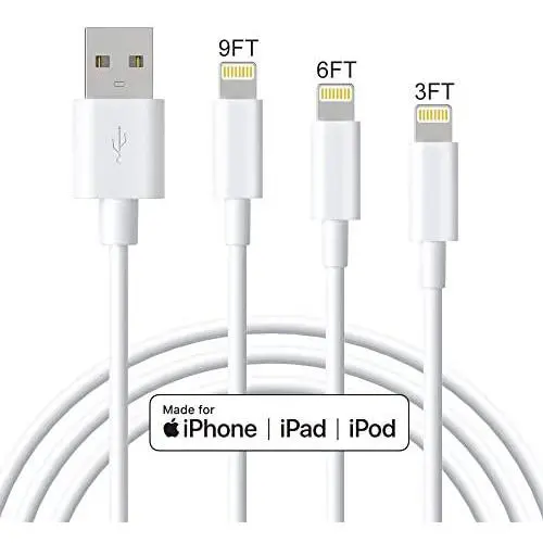 MFi Certified iPhone Charger Cable - Marchpower Lightning Cable 3Pack 3FT 6FT 9FT Extra Long iPhone Cord Fast Charging Cable for iPhone Xs Max XS XR X 8 7 6S 6 Plus SE 5S 5C 5 iPad iPod - White