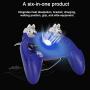 FastUU Game Console Gamepad, 6-in-1 Multi-Function Stretchable Mobile Phone Bracket Heat Dissipation Gamepad, Four-Finger Linkage Ergonomic Design Game Machine Accessories(Blue)