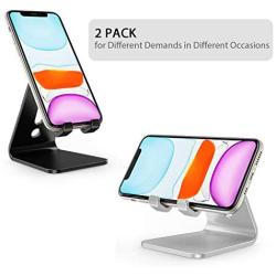 Cell Phone Stand, OMOTON [2 Pack] Phone Holder for Desk, Aluminum Mobile Phone Cradle Dock Compatible with All iPhone and Android Smartphone (Silver&Black)