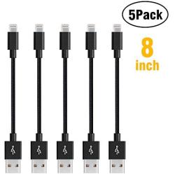 Short Phone Cable [5Pack 8 Inch/20CM] COCOFU Nylon Braided Phone USB Cable Sturdy Super Fast Cord for Phone X Xs 8 7 6 6s, Pad, Pod and Pad 4th Gen Other Devices - Black