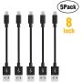Short Phone Cable [5Pack 8 Inch/20CM] COCOFU Nylon Braided Phone USB Cable Sturdy Super Fast Cord for Phone X Xs 8 7 6 6s, Pad, Pod and Pad 4th Gen Other Devices - Black