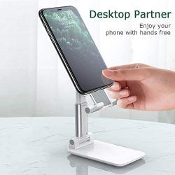 Esonstyle Cell Phone Stand Tablet Stand Foldable Portable Desktop Stand Adjustable Height and Angle Phone Holder for Desk Sturdy Aluminum Metal Stand Compatible with iPhone 11 Pro XS Max XR X Samsung