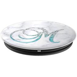 Light Blue Initial Letter M On White Marbled Design PopSockets Grip and Stand for Phones and Tablets