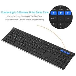 Arteck Universal Bluetooth Keyboard Multi-Device Stainless Steel Full Size Wireless Keyboard for Windows, iOS, Android, Computer Desktop Laptop Surface Tablet Smartphone Built in Rechargeable Battery