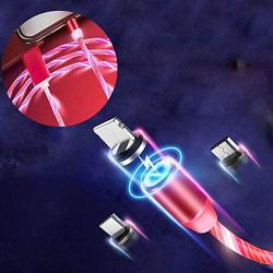 YICHUMY LED Flowing USB Charger Cable Magnetic 3 in 1 USB Charging Cable Light UP Micro USB/USB Type C Cable Multi Charging Cord Compatible Universal USB Charging Cable with Most Cell Phones (Pink)