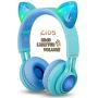 Kids Headphones, Riwbox CT-7S Cat Ear Bluetooth Headphones 85dB Volume Limiting,LED Light Up Kids Wireless Headphones Over Ear with Microphone for iPhone/iPad/Kindle/Laptop/PC/TV(Blue&Green)