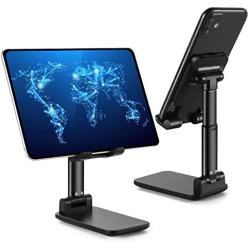 Cell Phone Stand for Desk, Foldable Desktop Phone&Tablet Holder Adjustable Height&Angle Compatible with iPhone/Samsung Galaxy/Nintendo Switch/Ipad Mini etc(Black)