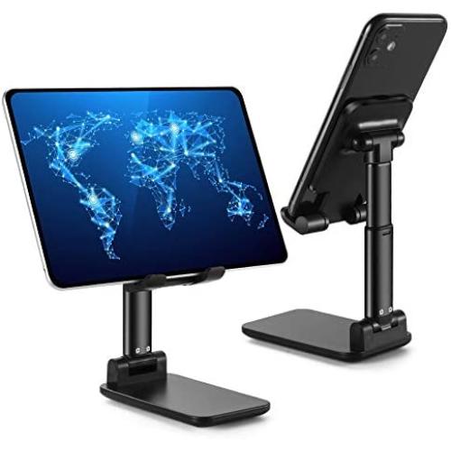 Cell Phone Stand for Desk, Foldable Desktop Phone&Tablet Holder Adjustable Height&Angle Compatible with iPhone/Samsung Galaxy/Nintendo Switch/Ipad Mini etc(Black)