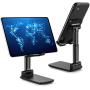 Cell Phone Stand for Desk, Foldable Desktop Phone&Tablet Holder Adjustable Height&Angle Compatible with iPhone/Samsung Galaxy/Nintendo Switch/Ipad Mini etc(Black)