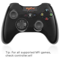 TNP PXN Wireless Gamepad Controller MFi Bluetooth Certified IOS Mobile Joystick with Adjustable Phone Clip Mount Holder Made for iPhone Xs / Xs Max / XR / X / 8 Plus, iPad Pro (Black)