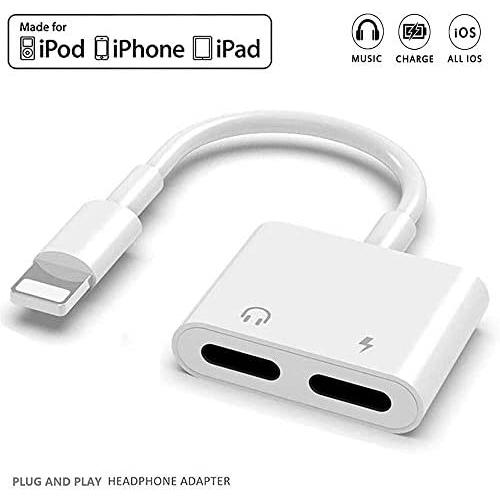 2 in 1 Dual Lighting iPhone Adapter & Splitter, Adapter Dual Converter Cable, Headphone Compatible for iPhone 11/11 Pro Max/XS/XR/X/8/7, Support All iOS Systems