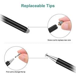 Universal Disc Stylus Pens, 2 in 1 Capacitive Stylist Pens for All Capacitive Touch Screens Cell Phones, iPad, Tablet, Laptops with 6 Replacement Tips by Molichang (2 Pcs) (Black/Black)