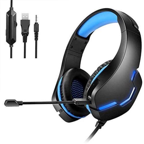 PS5 Gaming Headset Retractable Headband Noise Cancelling MIC for/PC/PS4/Mobile Phone Wired Headphones with LED Light
