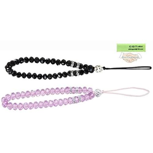 zdyCGTime Cell Phone Lanyard Strap Bling Crystal Beads Hand Wrist Lanyard Strap String for Cell Phone Camera Purse MP3 MP4 iPod PSP Keychain (2 Packs)(17cmBlack&Purple)