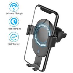 Wireless Gravity Car Charger, 10W Fast Charger Car Mount Phone Holder, Auto Grip Vent & Bracket 2 in 1 for iPhone X/8/8 Plus, Samsung Galaxy S9/S9+/Note 8/S8/S8 Plus/S7/S6 Edge