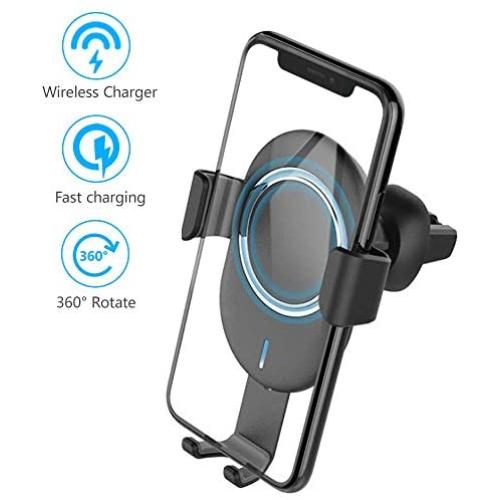 Wireless Gravity Car Charger, 10W Fast Charger Car Mount Phone Holder, Auto Grip Vent & Bracket 2 in 1 for iPhone X/8/8 Plus, Samsung Galaxy S9/S9+/Note 8/S8/S8 Plus/S7/S6 Edge
