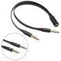Headphone Splitter Cable for PC, Rellyuar Headset Mic and Audio Splitter Cable, Headphone Mic Splitter 3.5mm Female to 2 Male Gold Plated Headphone Mic Audio Y Splitter Flat Cable(Black)