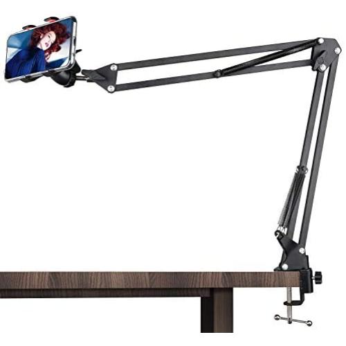 ChromLives Phone Overhead Video Stand Articulating Arm Phone Mount Overhead Table Top Mount Flexible 360° Rotation Cell Phone Clip Holder for Streaming Phone Baking Crafting Videos Cooking and More