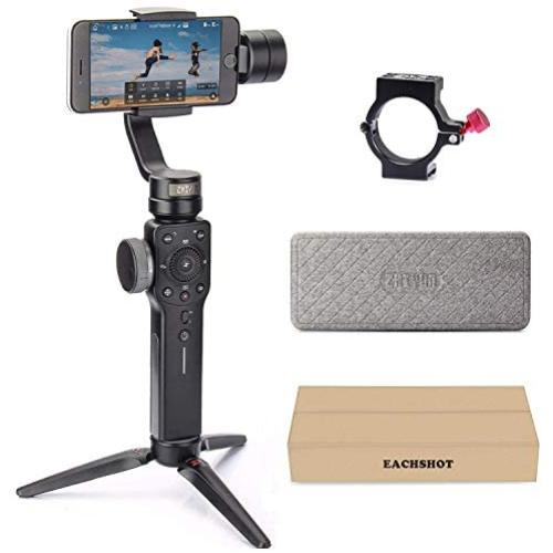 Zhiyun Smooth 4 with Adapter Ring for Mic,3-Axis Handheld Gimbal Stabilizer w/Focus Pull & Zoom for iPhone Xs Max Xr X 8 Plus 7 6 SE Android Smartphone Samsung Galaxy S9+ S9 S8+ S8 S7 S6 Q2 Edge Black