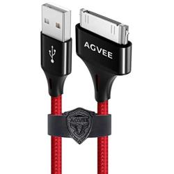 AGVEE Unbreakable Nylon Braided [3 Pack 6ft] 30 Pin Heavy Duty Fast Charger Cable, Slim Metal Shell End Case Friendly Charging Data Cord for iPhone 4/4S, iPad 1/2/3, iPod, Red