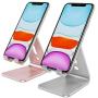 Cell Phone Stand, OMOTON [2 Pack] Phone Holder for Desk, Aluminum Mobile Phone Cradle Dock Compatible with All iPhone and Android Smartphone (Silver&Rose Gold)